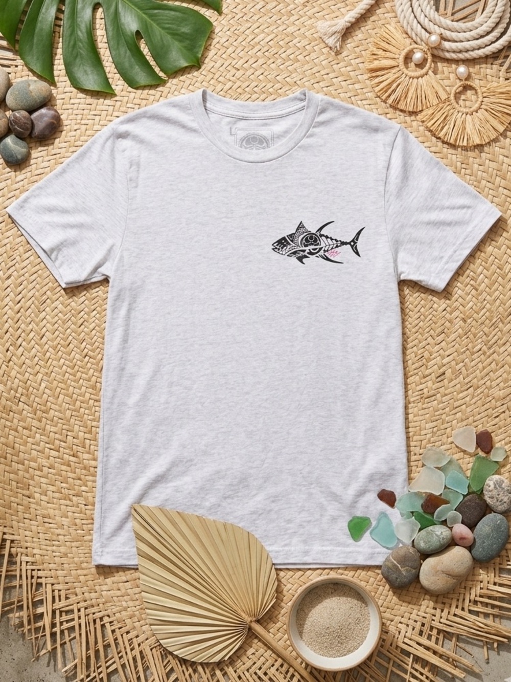 HIC Men’s Heather Gray T-Shirt – Tribal Ahi/Tuna Graphic Surf Style